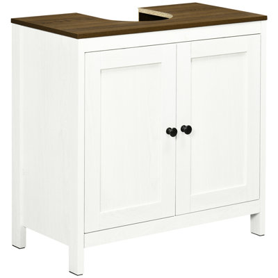 Console de lavabo de salle de bain blanc antique, sur pied, sous le lavabo, tablette réglable, coffre à double porte, capacité de la tablette