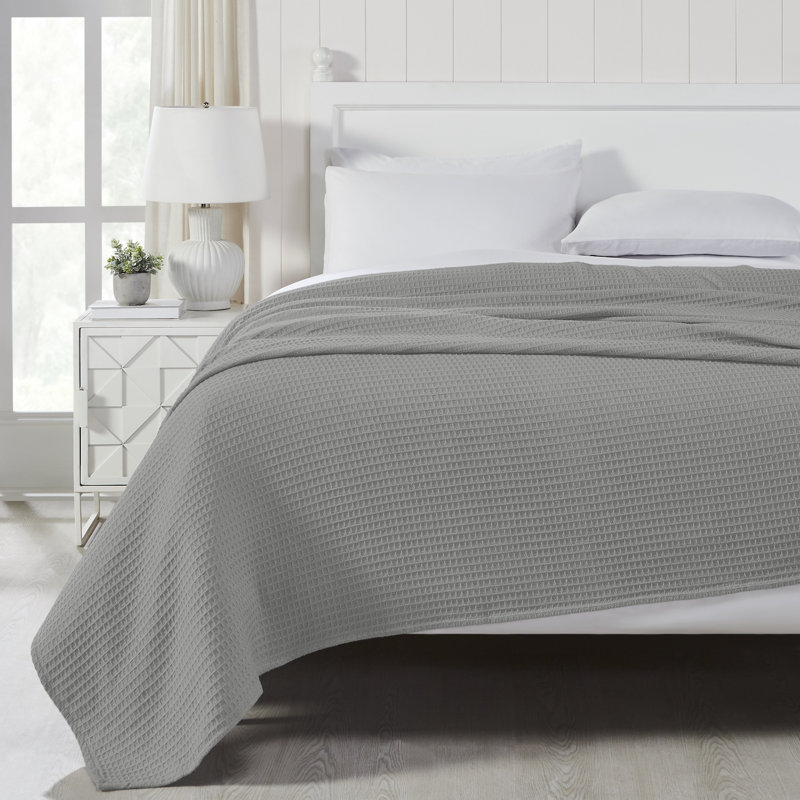 Couverture thermique moderne 100% coton gaufré Modern, Grand lit, Gris clair