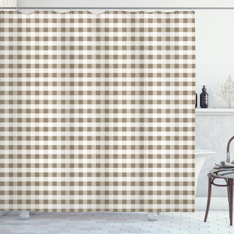 Yellow and White Checkered Water Resistant Fabric Shower Curtain