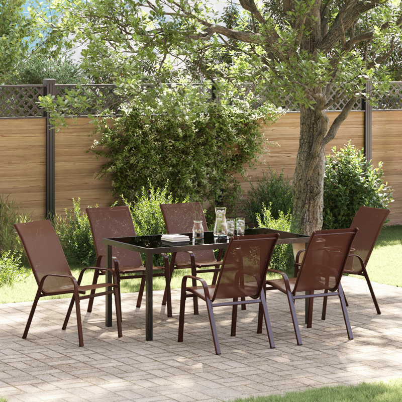 7 Piece Garden Dining Set Steel, Brown