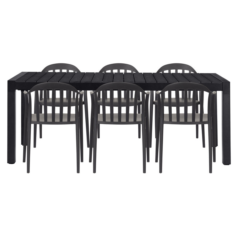 Mansell 6 - Person Patio Dining Set Extendable Rectangular Table, Black