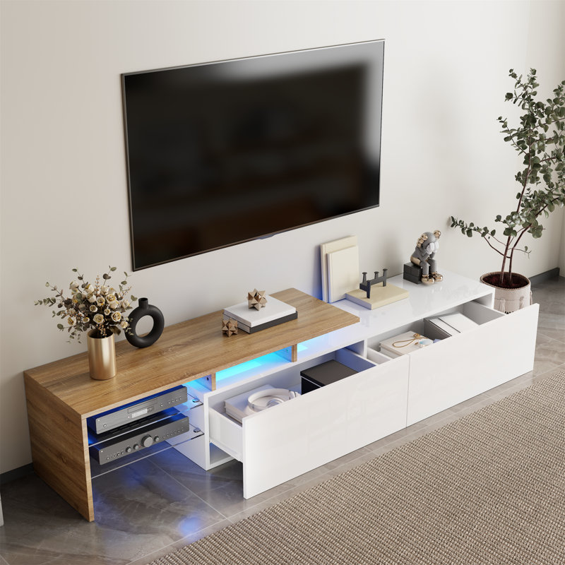 Unfinished TV Stand for TVs up to 75", Brown Wood/White