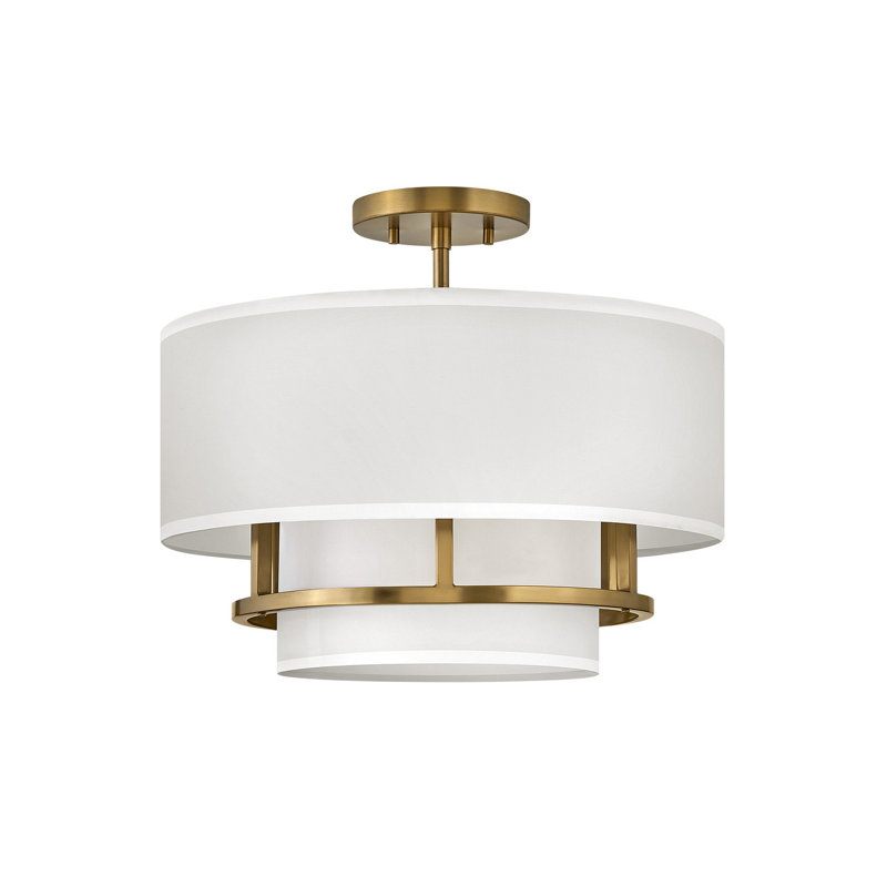 Graham Three-Light Semi-Flush Mount Ceiling Light w/ Faux Parchment Shades, Lacquered Brass