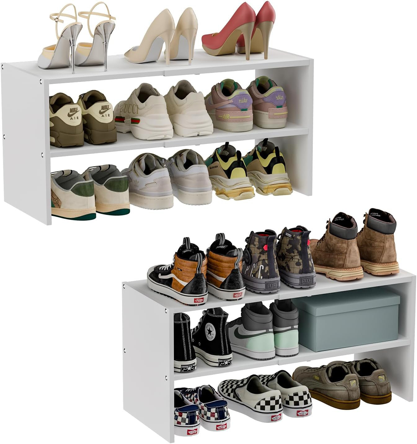 Hokku Designs 2 Pack White Shoe Rack For Closet, 2-Tier Expandable ...