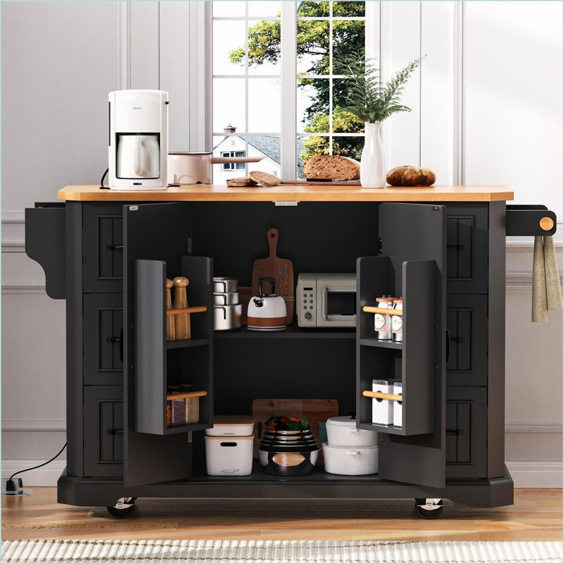 Latitude Run® Kitchen Island with Drop Leaf & Power Outlet - 56 Inch ...