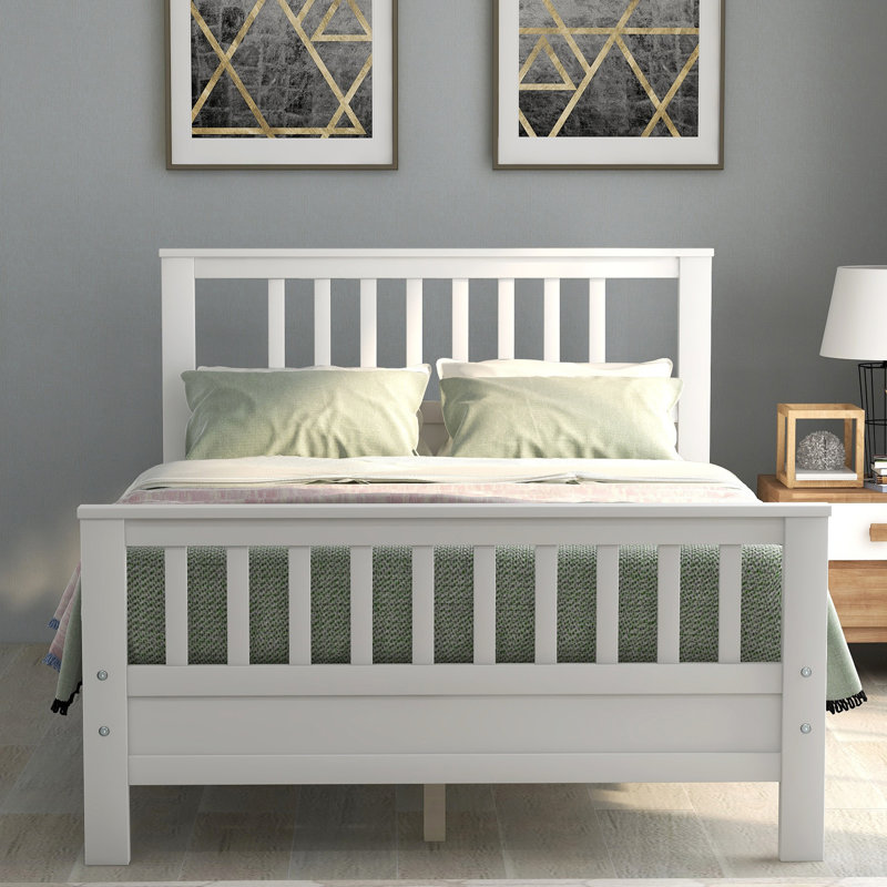 Lit plateforme double en bois avec tête et pied de lit, structure de lit en bois robuste, conception classique, Lit double