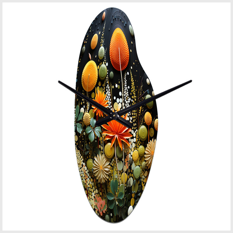 Mickelsen - Mid Century Natures Harmony II - Horloges modernes en métal incurvées de style Mid-Century, horloge murale asymétrique en métal orange