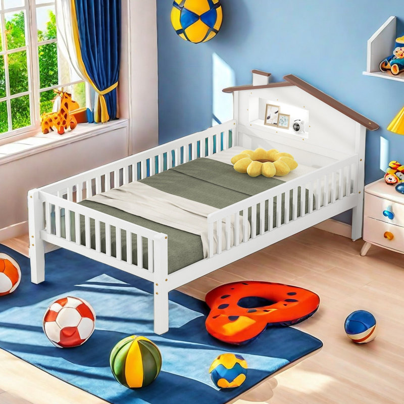 Lit plateforme avec rangement Jenal, Simple, Blanc