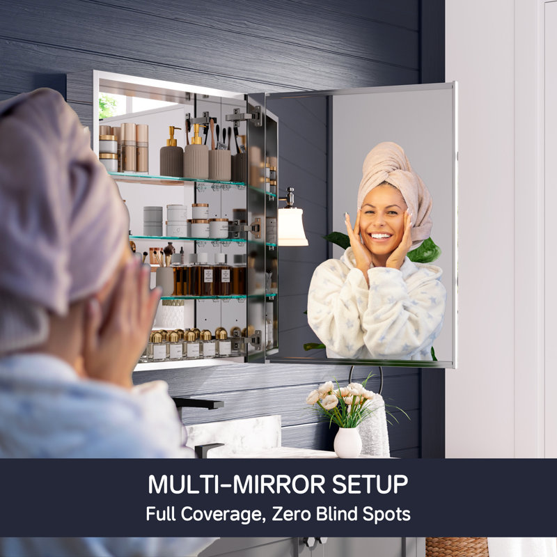 Miroir de salle de bain antidéflagrant avec rangement pour évier, armoire à pharmacie murale avec porte à fermeture en douceur, balançoire simple
