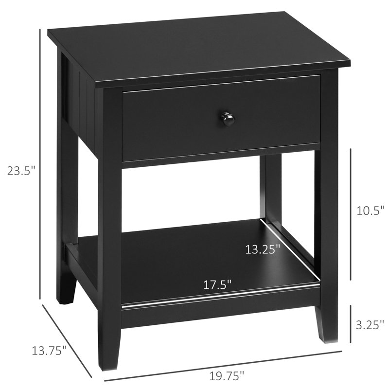 Table de bout noire avec tiroir de rangement et tablette, pour la chambre à coucher et le salon