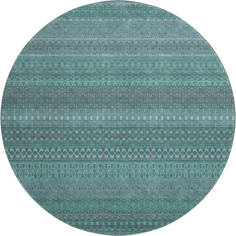 Cerrito Premium Machine Washable Cerrito AMF527 Turquoise, Round 8'