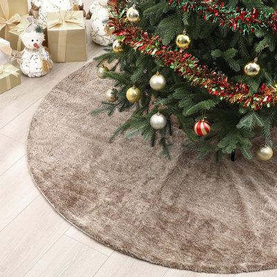 Jupe de sapin de Noël en fausse fourrure grise et marron – Tapis de protection luxueux et moelleux pour le pied de sapin, idéal pour les fêtes et la décoration hivernale.