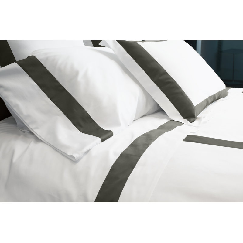 Aida Sateen Duvet Cover, King Duvet Cover, White/Lead Gray