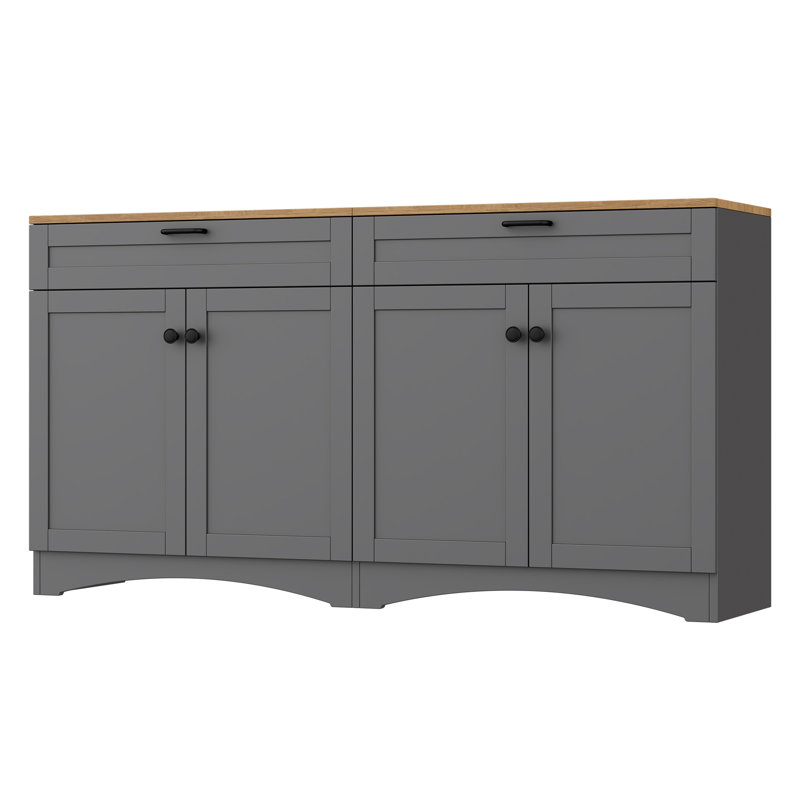 Farmhouse TV Stand With 2 Drawers For Tvs Up To 70", Versatile Wood Grain Sideboard With Adjustable Shelves, Mid-Century Buffet Cabinet With Rustic Handles For Living Room/Bedroom
