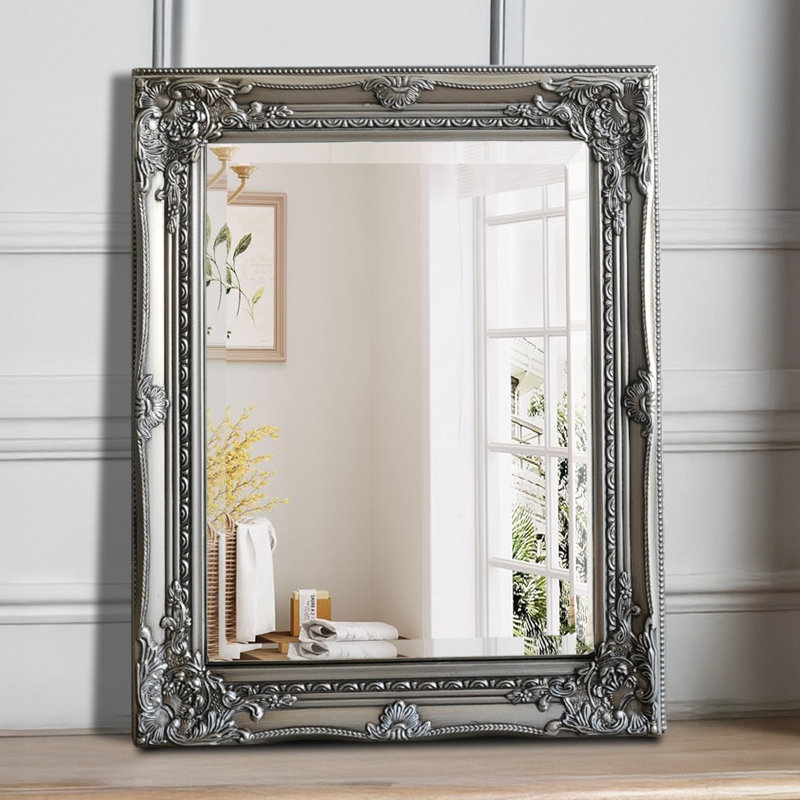 Kelleher Solid Wood Rectangle Mirror, Antique Silver