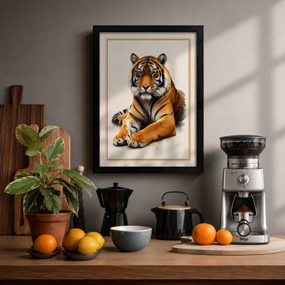 Resting Tiger Rustic - Framed Print