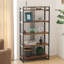 Étagère Laurel, étagère moderne à 5 niveaux en bois et métal avec cadre noir et tablettes brunes