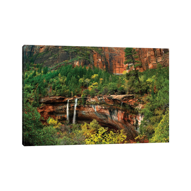 Cascades Tumbling  At Emerald Pools Note The Black Streaks Called Desert Varnish Zion National Park 1 Piece Wall Art on Canvas
