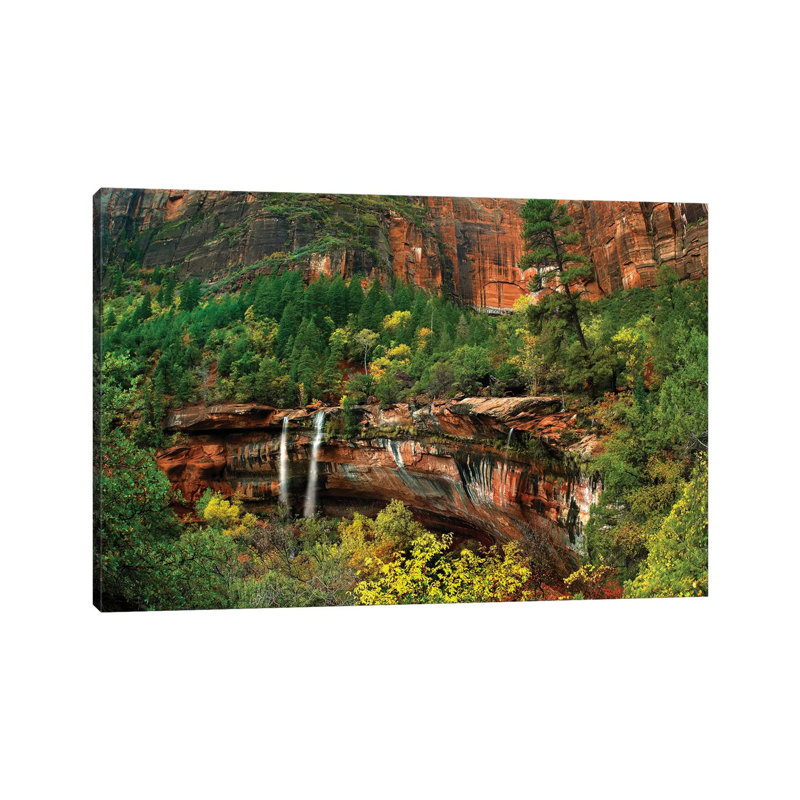 Cascades Tumbling At Emerald Pools Note The Black Streaks Called Desert Varnish Zion National Park by Tim Fitzharris - No Frame Gallery-Wrapped Canvas Giclée on Canvas