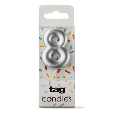 Metallic Digit 8 Candle Gold Paraffin Wax Everyday- Birthday Party Celebration