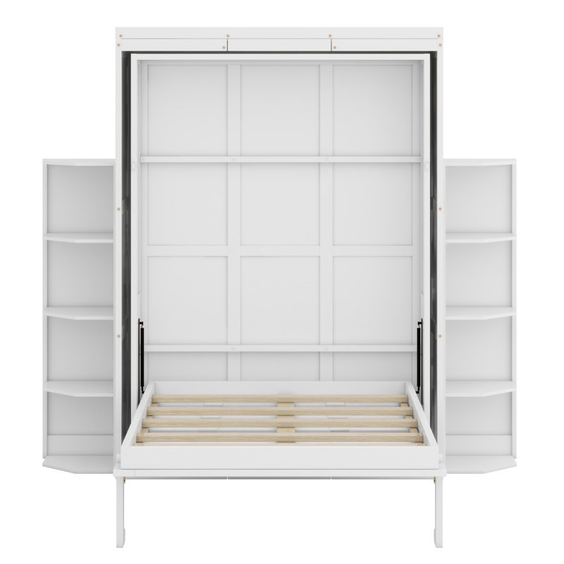 Lit escamotable avec armoire murale cachée, Blanc
