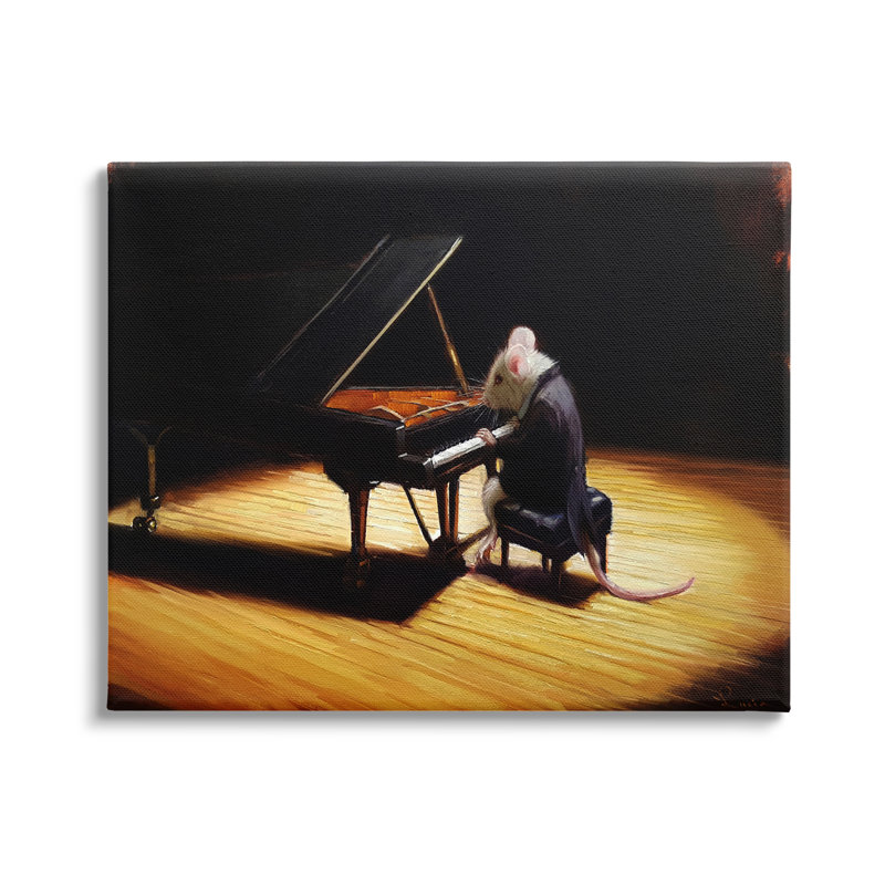 Souris, musicien jouant du piano à queue, projecteur par Lucia Heffernan - Peinture, Toile tendue