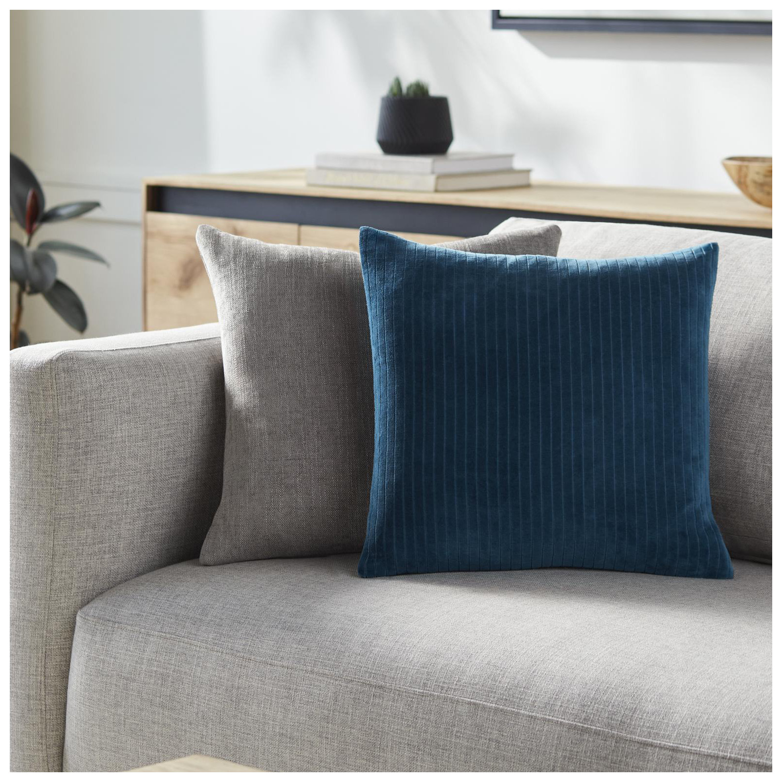 Cotton Throw Pillow, 18" x 18", Teal, Polyester/Polyfill