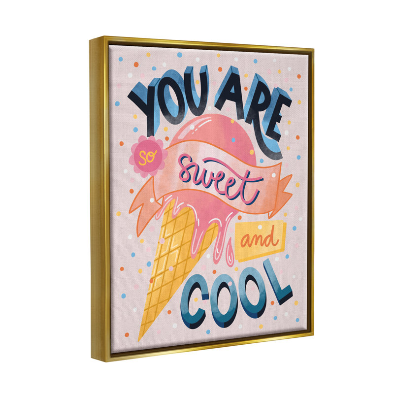 Crème glacée à pois Sweet & Cool par Dominika Godette - on, H 21 po x l 17 po x P 1,7 po, Cadre flottant métallique doré