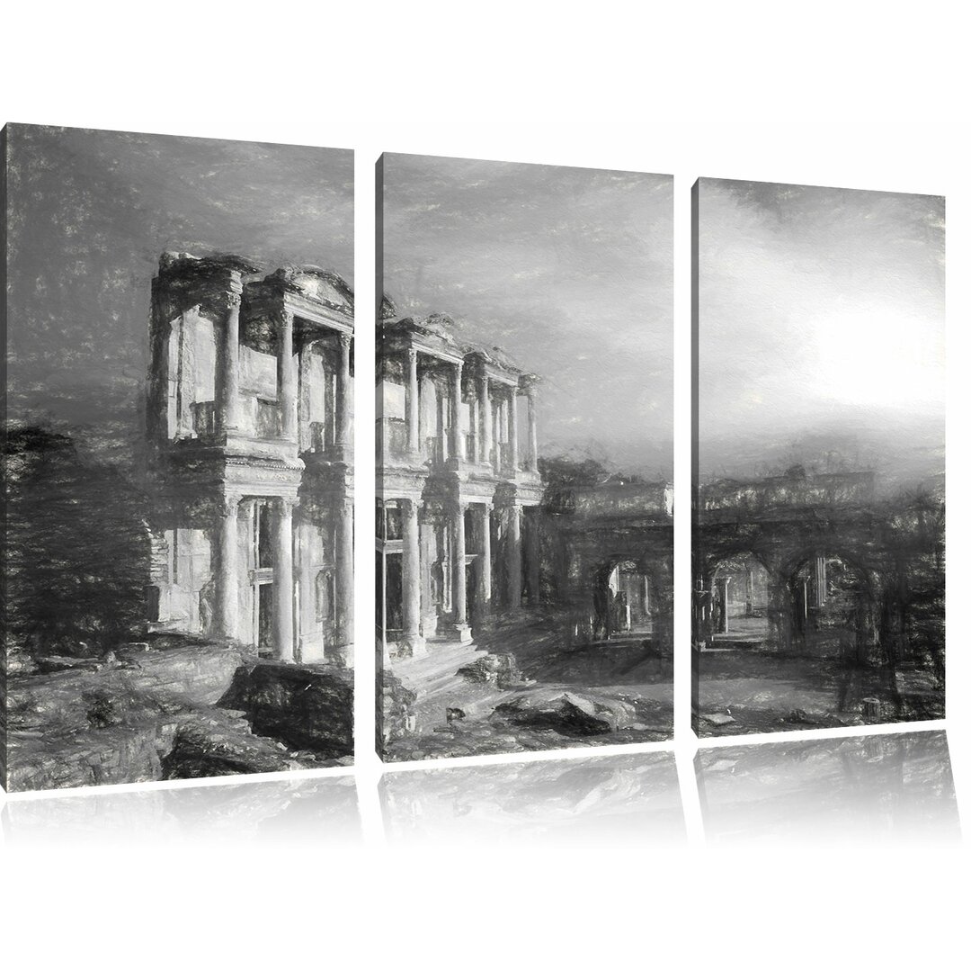 3-tlg. Leinwandbild-Set „Alte Tempelruine“, Kunstdruck