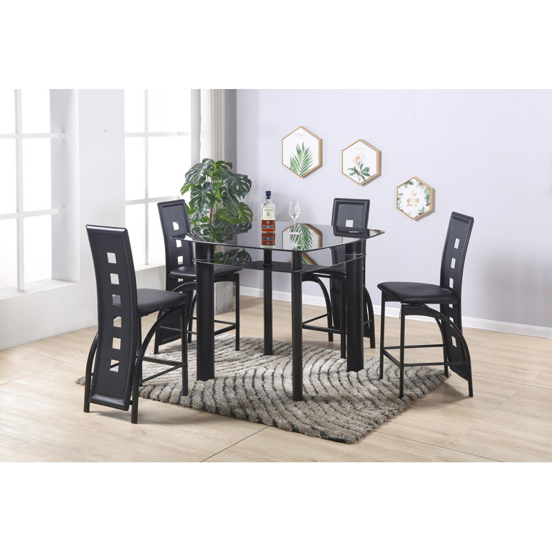 Pendarvis Glass Top Metal Base Dining Table, Clear/Black Border, Black
