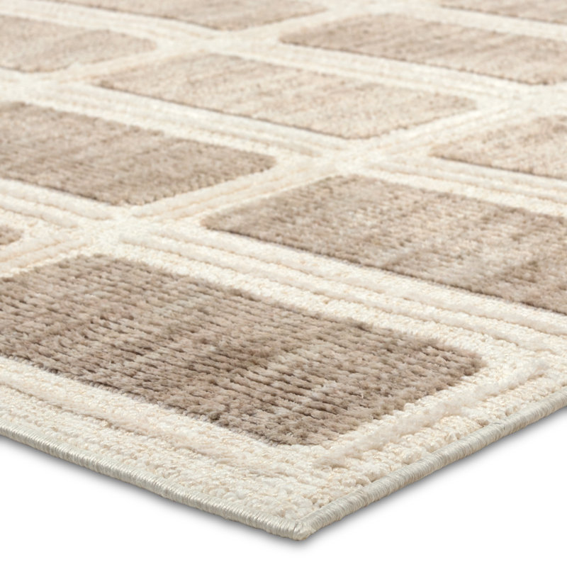 Ebern Designs vert géométrique tissé à la machine Deverell, Rectangle 4 pi x 5 pi 8 po