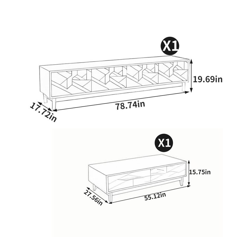 Table basse simple jumelée à un meuble télé, Brun