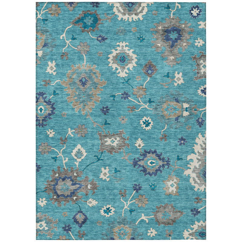 Washable Damask Indoor / Outdoor Rug, Rectangle 8' x 10'
