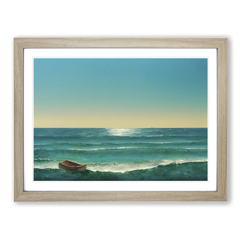 Single Boat - Single Picture Frame Print, Oak Framed, 46cm H x 64cm W x 2cm D