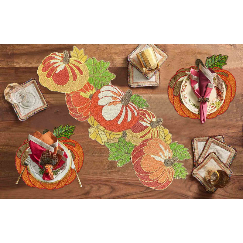 Chemin de table avec des perles brodées pour Noël, automne et fêtes, Orange