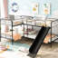 Lit simple superposé en forme de L noir avec glissade et peu encombrant, 4 lits en un, métal, lit, noir, élégant, économique,