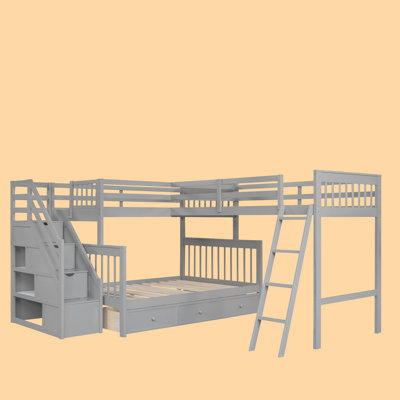 Eszti Twin 3 Drawer Solid Wood L-Shaped Bunk Beds by Harriet Bee