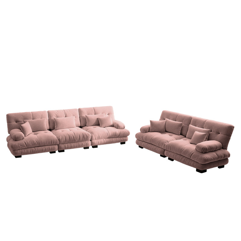 Ensemble de salon 2 pièces en chenille avec causeuse et canapé 3 places, canapé modulaire surdimensionné, Rosé