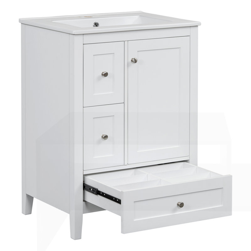24" Bathroom Vanity with Storage, White
