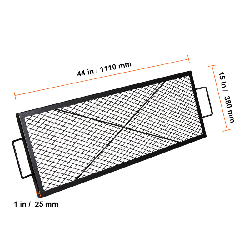Foyer de cuisson rectangulaire en forme de foyer, acier robuste de 44 pouces, batterie de cuisine de camping portable, grande surface pour plusieurs aliments, barbecue résistant aux températures élevées, grille barbecue en acier, poignée facile à transporter,