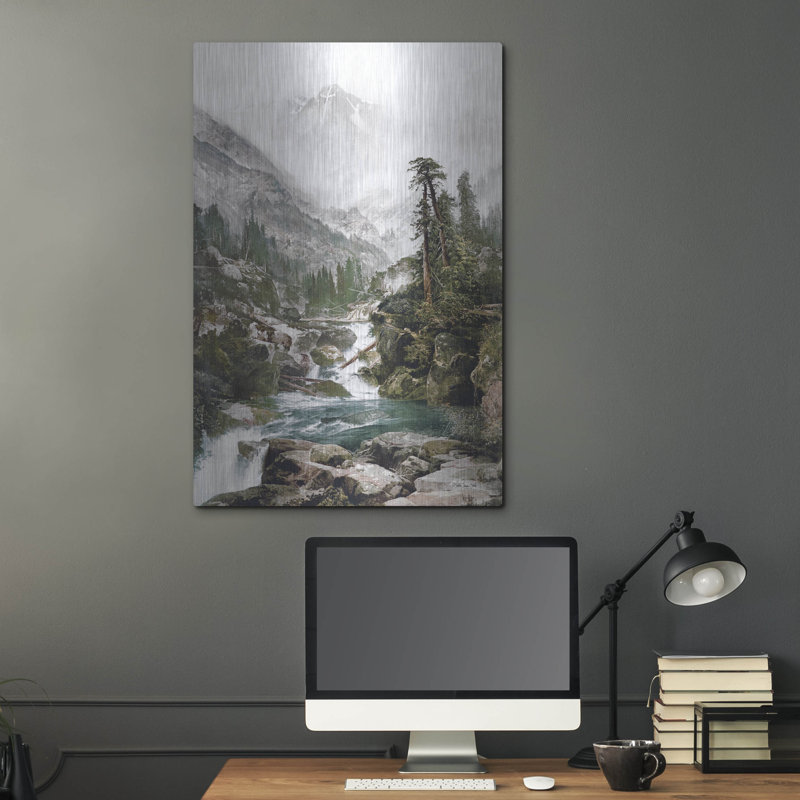  «Rocky Stream In The Mountains» par Stellar Design Studio, art mural en métal, 24 po x 36 po, H 36 po x l 24 po