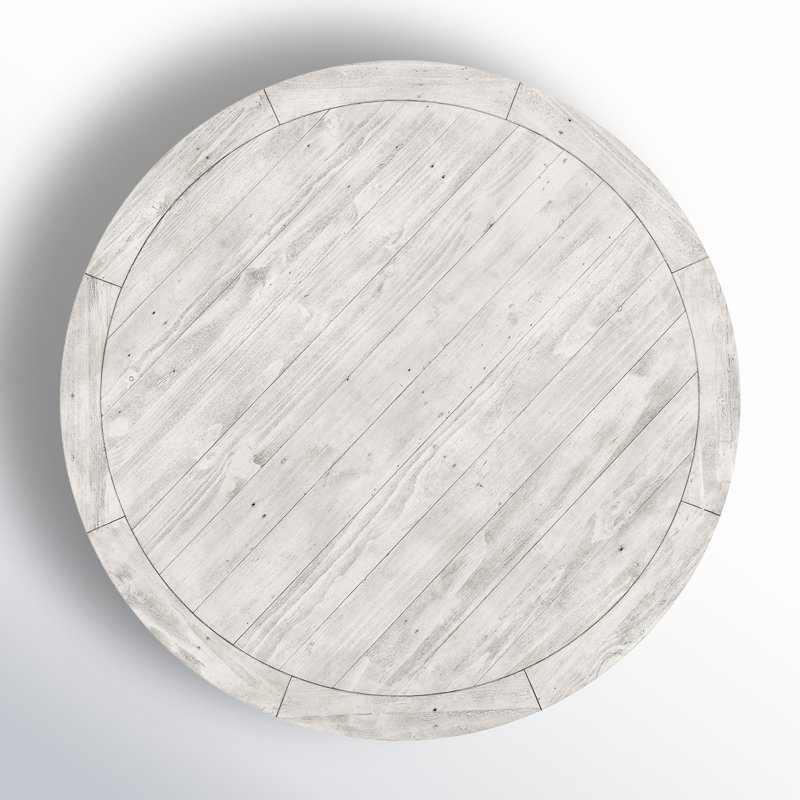 Distressed Ivory Round Pine Pedestal Dining Table