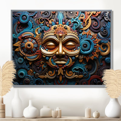 «Teal Gold Mexico Vibrant Aztec Mask I», reproduction sur toile