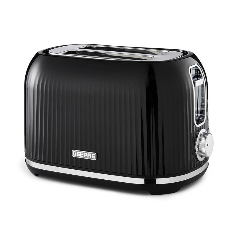 GEEPAS Fluted 2 Slice Toaster | 6 Browning Levels Cancel Defrost Reheat | For Thin Small Bread Slice Removable Crumb Tray Cool Touch Housing High Lift | Space-Saving Design | 2 Yr Warranty 1000W