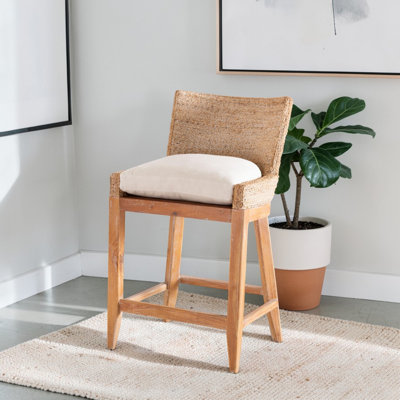 Hadia Mahogany Wood Framed Seagrass Counter Stool With Whitewash