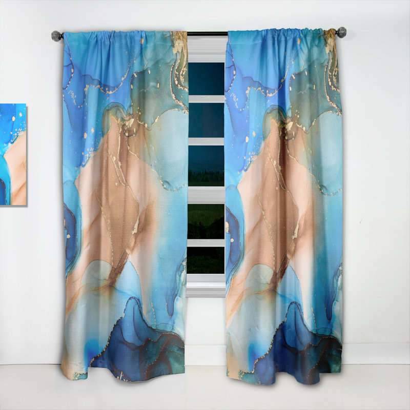 Panneau de rideau simple semi-diaphane abstrait bleu et brun, L 52 po x L 63 po
