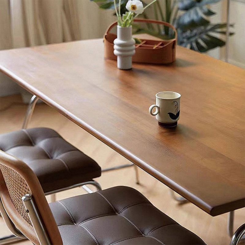 Modern Nut-Brown Rectangular Solid Wood Dining Table
