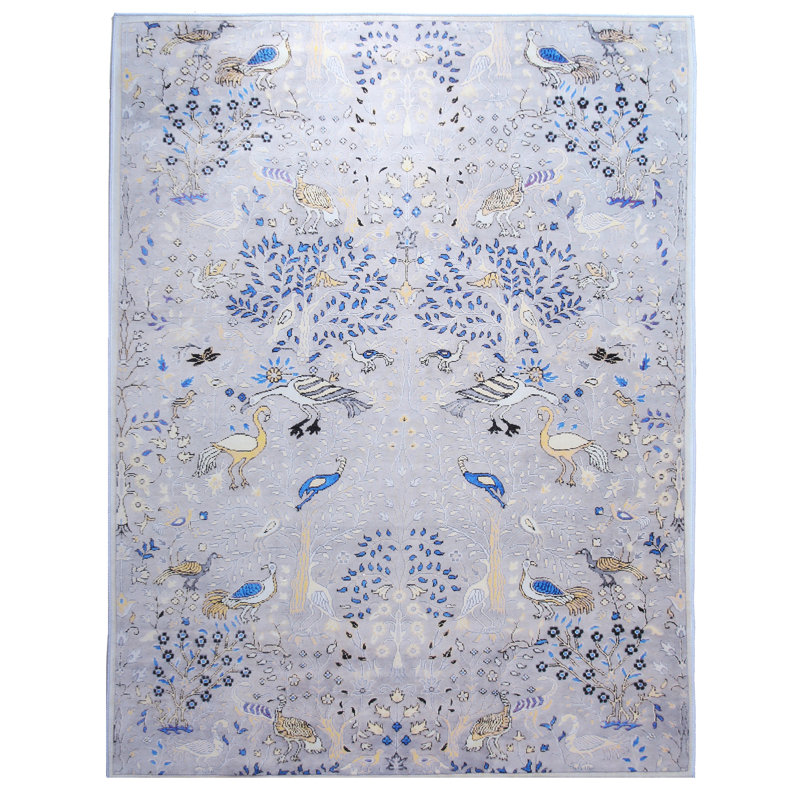 4X6 Modern Gray Birds Machine Washable Area Rug with Built-in Padding and Non-Slip Backing, Rectangle 6' x 9'