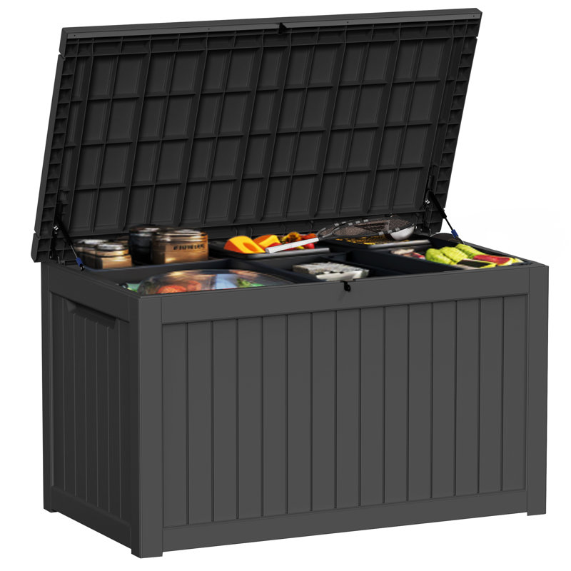 230 Gallon Resin Deck Box, Large Indoor And Outdoor Storage Box, Black