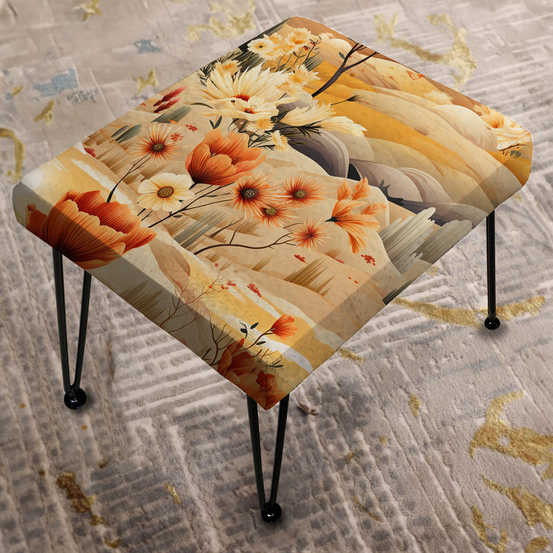 Beige Meadow Flowers Boho Pattern I - Floral Rectangle Ottoman